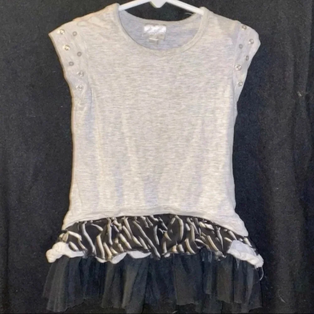 💞 Little Girl Size XS Grey & Black Disney Rocker Tutu Tee
